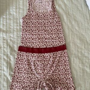 American Eagle Outfitters Cream Floral Tank & Short Sleep Set with Red Accents
